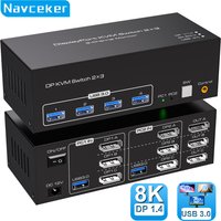 8K Triple Displayport USB 3.0 KVM Switch 3 Monitors 2 Computers 4K 144Hz 2x3 Triple Monitor HDMI DP KVM Switcher Keyboard Mouse