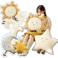 Smile Face White Moon Yellow Sun Star Plushie Stuffed Cartoon Weather Sky Plush Cushion for Kids Bedroom Decor Sofa Throw Pillow