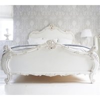French retro bed white old antique handmade solid wood carving rococo palace luxury master bedroom double bed
