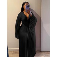 Plus Size Dresses for Curvy Woman Spring Long Flared Sleeve Elegant Pleated Dress Waist Slimming Evening Dresses 3XL 4XL 5XL