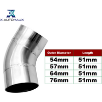 X Autohaux 54mm/57mm/64mm/76mm OD 45°Mandrel Bend Elbow Tube Exhaust Bend Pipe T304 Stainless Steel for Auto Car Exhaust System