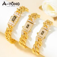 Luxury Dubai Hip Hop Bracelet 21k Gold Plated Italian Zirconia Fashion Cuban Bracelets Arabic Women Event Party Punk Jewelry