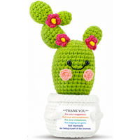 Knitting Wool Crochet Cactus Dolls with Positive Energy Card Desktop Ornament Home Decoration Stress Relieving Gift for Friend