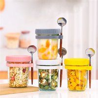 1Set Cup 350ML Overnight Oat Cup Glass With Lid And Spoon Seal Food Breakfast Cup Portable Cereal Milk Salad Yogurt Cup Kitchen