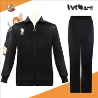 Anime Haikyuu Cosplay Outfit Karasuno Volleyball Uniform Black Jacket & Pants 2 Piece Set Oversize Sportswear