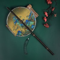 Chinese Style Purple Bamboo Long Handled Tassel with Curly and Winding Fan Hanging Waist Fan Ancient Style Waist Fan Group Fan