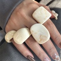 4-Piece Set of Off-White Gradient Geometric Irregular Wide Thick Rings Women's Winter Fashion Jewelry Gift NEW