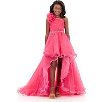 Snvdzo One Shoulder 3D Floral Pageant Dress Layered Ruffle High Low Flower Girl Dress For Wedding Pageant Runway Talent Formal
