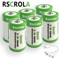 RSCROLA 1.5V 23800mWh USB Rechargeable D Size Battery LR20 D Cell Lithium Battery for Gas Cooker Water Heater Flashlight Radios