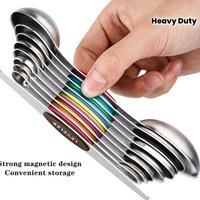 9-Piece Magnetic Measuring Spoon Set, Double-Sided Teaspoons, Heavy-Duty Stainless Steel, for Dry & Liquid Ingredients