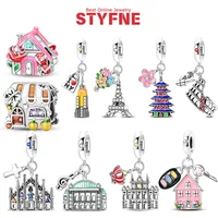 Silver-Plated Chinese Pagoda Dangle Charms Beads Fit Original Bracelets Bag Keychain Charms Beads Pendant Diy Women Jewelry Gift