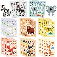 8/16/24PCS Puzzle Stickers Cute Cartoon Animals Make a Face Stickers DIY Handicrafts Stationery Stickers