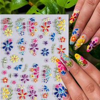 Nail Stickers 5D Embossed 3D Daisy Love Heart Sun Totem Nail Art Decals Self-Adhesive
