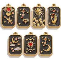 5pcs Stainless Steel Black Enamel Moon Gold Plated Rectangular Tarot Retro Popular Pendant DIY Earrings Necklace Jewelry Making