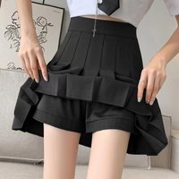 Women's Pleated Skirts Summer High Waist Zipper Dancing Skirt Y2k JK Sweet Girl Mini Skirts Black Student A Line Shorts Fashion