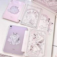 Pink Kawaii Cat For iPad Case iPad Pro 13/11/Air 6/10/Mini & iPad 9th Cute Transparent Acrylic Y-Fold Cover with Pencil Slot