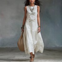 Boho New Women's Summer Solid Dress Casual Round Neck Loose Sleeveless Midi Solid Dragonfly Dresses For Women Vestidos 2026
