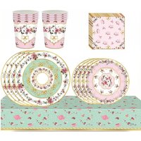 New Flower Tea Party Theme Disposable Tableware Paper Cup Plate Napkins Tablecloth Afternoon Tea Birthday Party Tableware Suppli