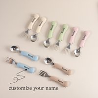 Custom Name Baby Dinosaur Spoon Fork Set First Self Feeding Utensils for Toddlers Stainless Steel Weaning Set