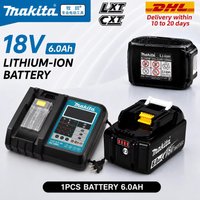 Akumulator litowo-jonowy 18 V o pojemności 6,0 Ah, zestaw z szybką ładowarką DC18RC, zamienny zestaw akumulatorów do bezprzewodowych narzędzi Makita LXT, modele BL1815, BL1815N, BL1830B, BL1860B,