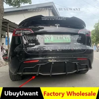 For Tesla Model 3 / Model Y 2018+ 4-Door Rear Bumper Diffuser Lip ABS Carbon Fiber Look Car Boot Splitter Guard Spoiler Plate
