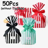 50 Pcs/bag Wedding Favors Cute Bow Tie Stripe Cookie Candy Biscuits Snack Baking Package Gift Bags