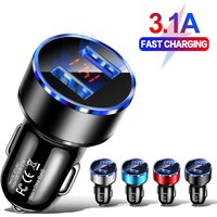 High Quality 3.1A Dual USB Car Charger 2 Port LCD Display Voltmeter 12-24V Cigarette Lighter Socket Car Charger Adapter