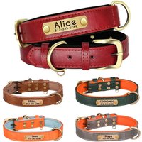 Customized Leather ID Nameplate Dog Collar Adjustable Soft Padded Dogs Collars Free Engraving Name for Small Medium Large Dogs