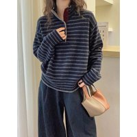 Slim Stripe Simple New Top Loose Cashmere Sweater Lazy Wind Winter Commuter Sweater Long Sleeve