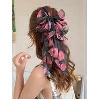 1PC French rose bow ribbon ponytail clip, half-up back of head hairpin for women, elegant shark clip hair accessory
