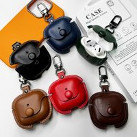 PU Leather Protective Case for AirPods 4 with Keychain Classic Business Retro Button Earbuds Cover Shockproof