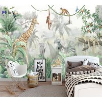 Milofi custom watercolor jungle nursery 3d wallpaper wall mural for kids nursery room 3d animal wallpaper sticker art deco