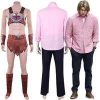 Universe Masters He-Man Prince Adam Cosplay Costume Pink Button Down Shirt Dark Navy Pants Halloween Carnival Disguise Outfit
