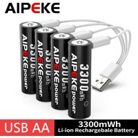 AIPEKE 1.5V 3300mWh Aa rechargeable batteries pile USB aa 1.5v Rechargeable Lithium Battery Aa for Control toys Remote Mouse