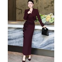 Elegant Luxury Professional Suit Set Heavy Work 3D Floral Cutout Blouse And Skirt Two Piece Set Autumn Collection