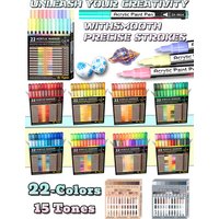 330 Colors, 15 Shades, 22 Color Acrylic Markers, 0.7mm Ultra-Fine Needle Tip, Water-Based Ink with High Coverage, Quick-Drying, Waterproof, Visible Ink Level Window with Color Number Identification,