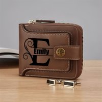 Custom Personalized Artificial Leather Brown Wallet, Engraving Wallet, Name Wallet, His Gift, Commemorative Wallet Engraved,