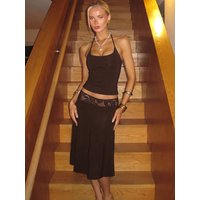 Mozision Halter Top And Midi Skirt Sets Women Elegant Sleeveless Backless Bodycon Two Piece Set Female Club Party Dress Set