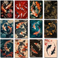 Japanese Colorful Carp Koi Fish Posters and Prints Canvas Printing Retro Wall Art Picture for Living Room Home Decor Gifts