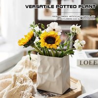 Modern Crinkled Paper‑Bag Inspired Resin Vase Square Flower Pot for Home Dining Room Entryway Nordic Style Home Decoration