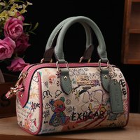 Luxury and Vintage Handheld Boston Bag with Fashion Cartoon Graffiti and premium Leather 2026 Women's Newly Trendy Crossbody Bag