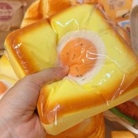 3D Fake Food Fried Egg Toast Squishy Fidget Toy Soft Elastic Stretchable Squeeze Decompression Toy Best Friend Gift for Adults