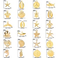 6pcs/Lot Gold Color Marine Animals Turtles Sharks Shells Starfish Conch Pendants Jewelry Making Stainless Steel Accessories Gift