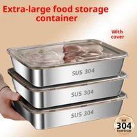 1/2/3/5Pcs 304 Stainless Steel Food Container - Airtight Cover Kitchen Storage Box, Fresh Refrigerator Tray for Meal Prep