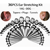 36PCS Stainless Steel Ear Stretching Kit 14G-00G Tapers with Single Flare Plugs & Tunnels Gauge Set