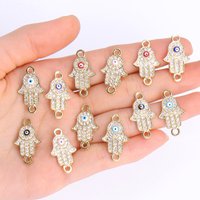 10Pcs Fashion Hand of Fatima Evil Eye Alloy Charms Bracelet Connectors Lucky Jewelry Making Handmade Findings Crafts Mixed Color