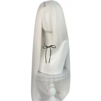Hazbin Vaggie Cosplay Hotel Vaggie Wig With Bow Headwear Hairpin Vaggie 100cm White Sliver Hair Women Halloween Cosplay Anime
