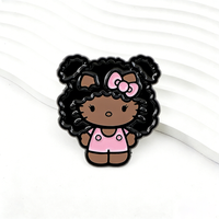 Kawaii Anime Enamel Pins Black Curly Hair Girl Brooches Badges for Backpacks Jackets Hats Collection Gifts Cosplay Accessories