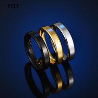 Uelf 4MM Thin Titanium Steel Silver-color Couple Ring Simple Fashion Rose Gold Finger Ring For Women and Men mens gifts