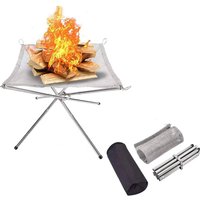 Stainless Steel Outdoor Camping Campfire Fire Rack Foldable Mesh Fire Pit Wood Stove Fire Frame Rack Garden Backyard BBQ Bonfire